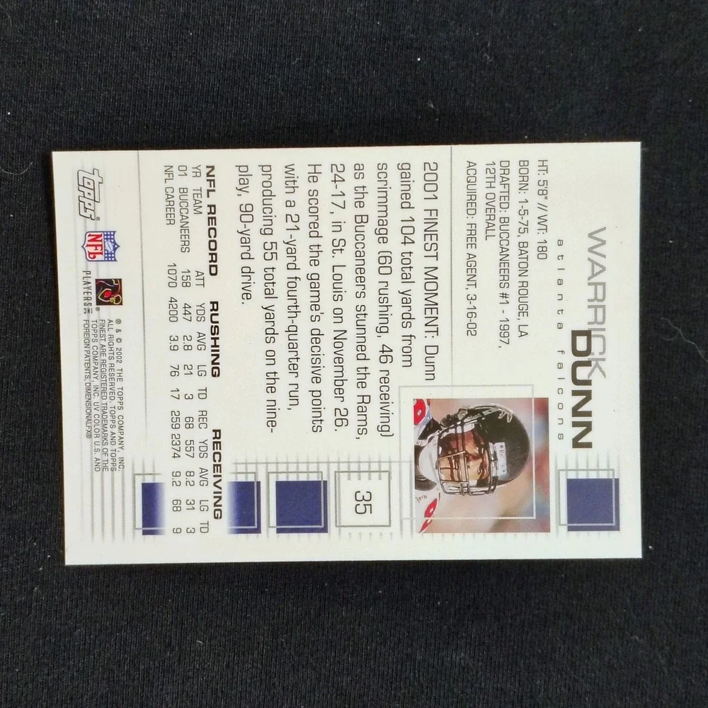 2002 TOPPS FINEST #35 WARRICK DUNN Atlanta Falcons  NFL FOOTBALL‎ CARD
